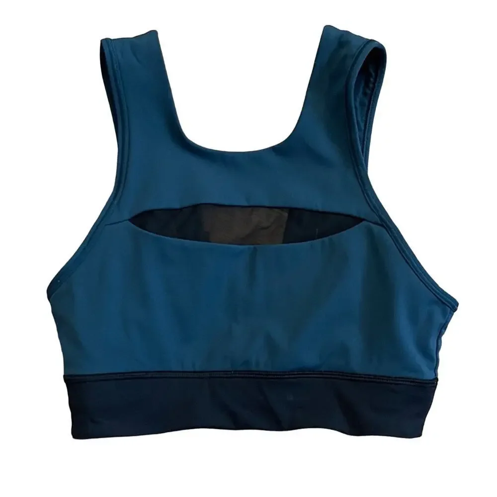 LULULEMON Run The Day Bra Submarine Teal Black Mesh Strappy Size 4